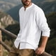 thumbnail image 1 of pstuiky Camisas de manga larga de invierno para hombre, Blusa/camiseta informal a rayas de manga larga con cuello alto y botones para hombre top de hombre m, 1 of 7