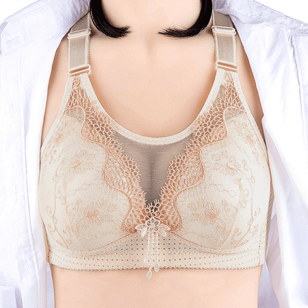 Fulorrnie Bras for Women Plus Size Wirefree Lift Full Coverage Seamless Yoga Sports Workout Gym Multiway Comfort Bra Beige 38