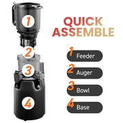 Elite Cuisine EJX250 Big Mouth Whole Fruit 5.2” Self-Feeding Chute, Cold Press Masticating Slow Juice Extractor, Hands-Free, Less Prep, Easy to Clean, Impact Resistant BPA Free Tritan, Black
