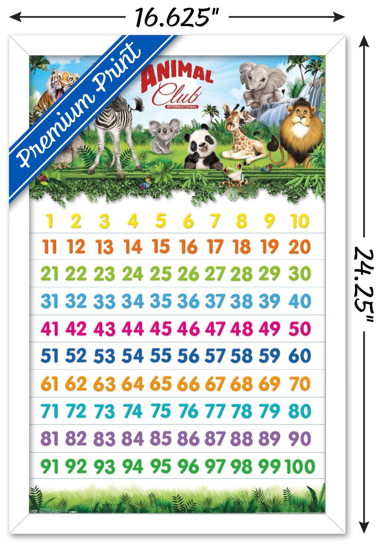 Animal Club - Numbers 123 Wall Poster, 14.725" x 22.375", Framed