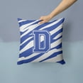 thumbnail image 2 of Letter D Initial Tiger Stripe Blue and White Fabric Decorative Pillow, 2 of 4