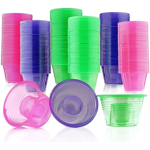 MATANA 150 Neon Plastic 3.75oz Party Bomb Shot Glasses with 1oz Inner Shot Cups - Sturdy & Reusable