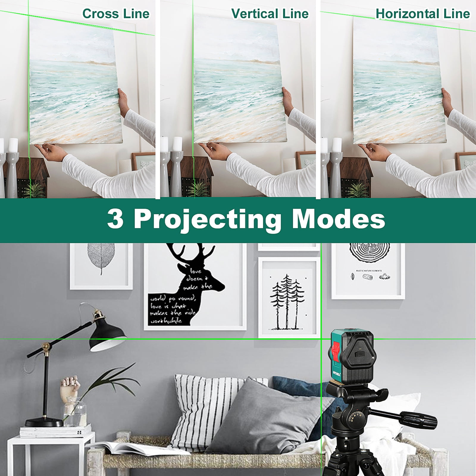 Laser Level, HYCHIKA 150 ft Green Laser Line Level, Rechargeable Laser Level for Picture Hanging