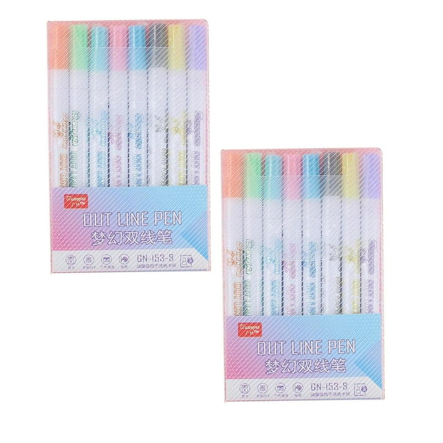 2 Juegos de Metálicos de 8 Colores con , Bolígrafo de Doble Línea, Tarjetas de Felicitación de Bricolaje perfecl pluma de esquema de doble línea