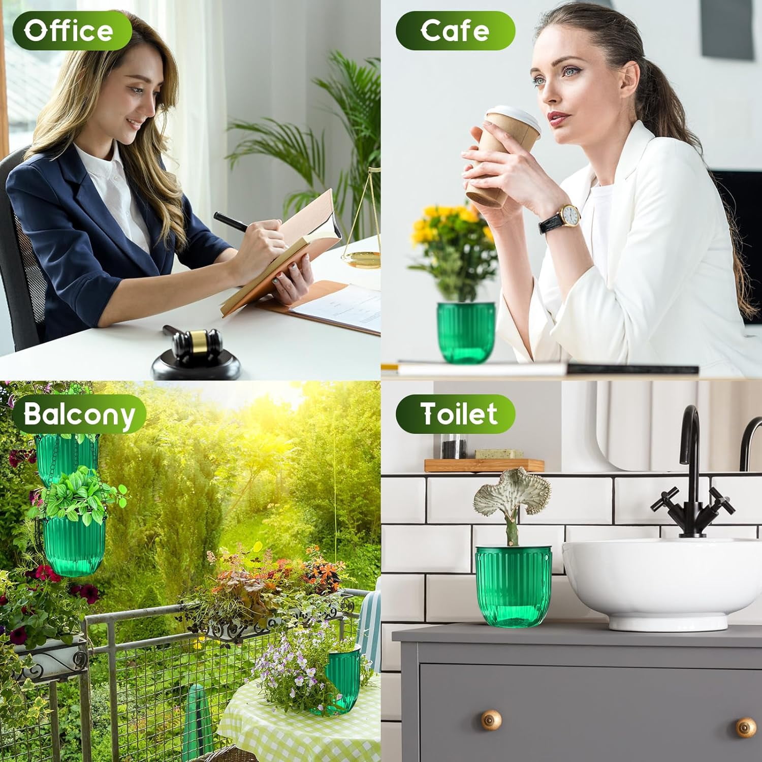 3 Pack 4.5 Inch Self Watering Hanging Planter, Hanging Planters for Indoor Plants Basket Bulk Outdoor Plastic Hanging Plant Pots with 3 Hook Chains Drainage Holes for Garden Home(Green)