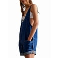 thumbnail image 2 of Salopette Courte Décontractée en Denim pour Femme, Manches Roulées, Short Style Baril, Combinaison, Barboteuses, Bleu Foncé, TG, 2 of 7