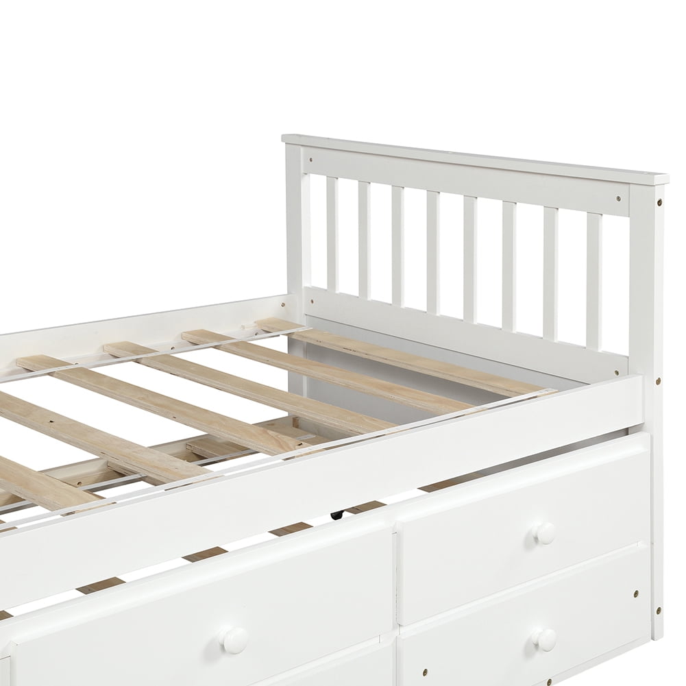 Lowestbest Solid Wood Captain's Bed, Twin Daybed with Trundle Bed and 3 Storage Drawers
