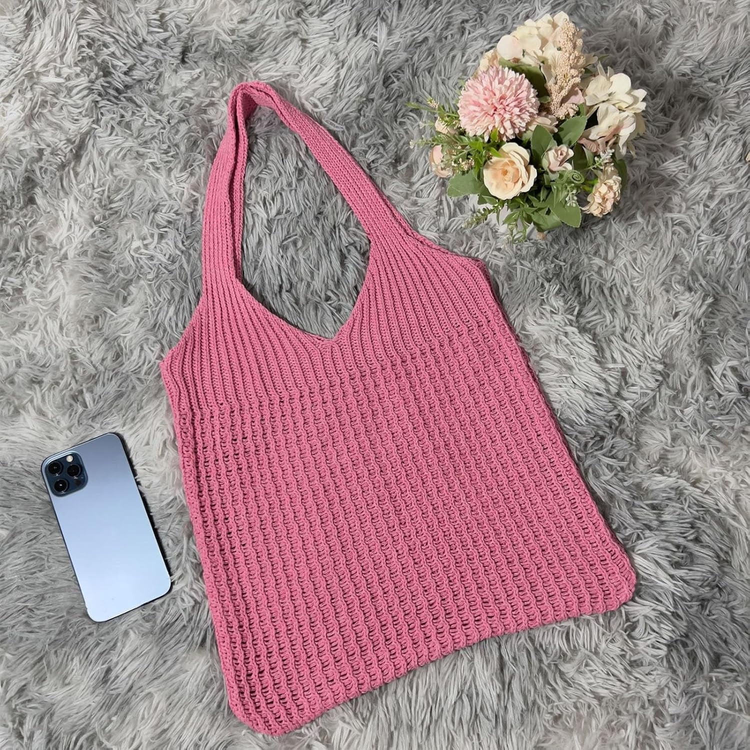 CoCoMangos Beach Tote Bag Aesthetic Coconut Girl Aesthetic Tote Bag Crochet Beach Bag Small Beach Bag Tote Bag for Women