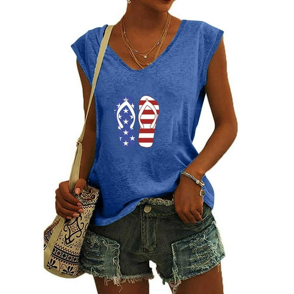Wycnly Womens 4th of July Tank Tops Loose Fit Breathable Patriotic Shirts Vest Summer Fashion Independece Day Graphics V-Neck Sleeveless Blouse Blue s