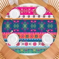 thumbnail image 2 of Fitted Round Table Cover Boho Floral Motif, Elastic Hem for 52-56 Inch Tables, Machine Washable Fabric for Dining Patio Party, 2 of 7