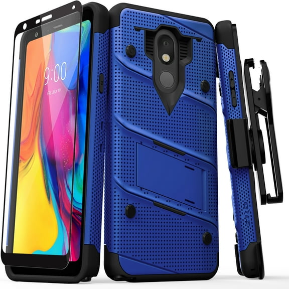 ZIZO BOLT Series for LG Stylo 5 Case Military Grade Drop Tested with Full Glass Screen Protector Holster and Kickstand Blue Black