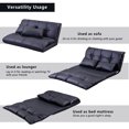 thumbnail image 5 of Lazy Sofa with 2 Pillows, Folding Futon Sofa with 5 Adjustable Position, 3 In 1 Upholstered Floor Sofa with Metal Frame, Video Gaming Sofa for Living Room Bedroom Lounge, Black, 5 of 7