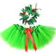 thumbnail image 3 of Falda tutú hawaiana para niñas con corona de flores, conjunto de tutú verde para niñas, falda de tul para fiestas en la playa, disfraz para bailar hula, 3 of 5