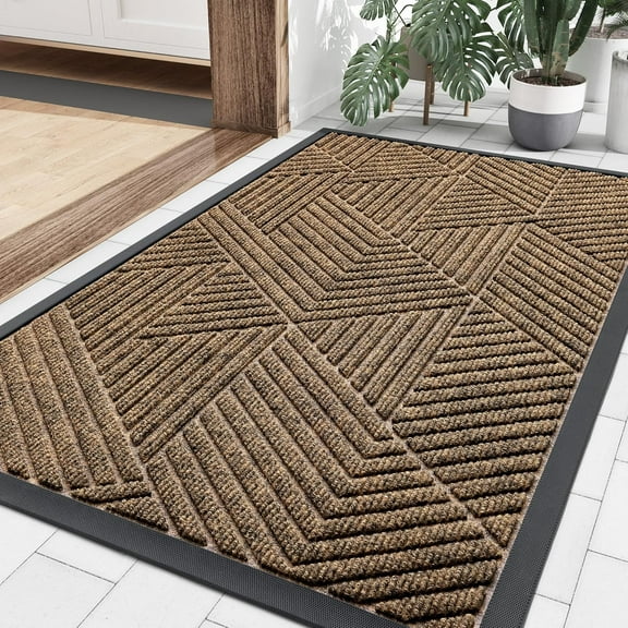 Front Door Mat Outside Entrance, Heavy Duty Sturdy Natural Rubber Doormat, Trap Dirt and Moisture, Easy Clean Low Profile Welcome Floor Mats for Indoor Outdoor Entry, 36x24 Inch, Brown