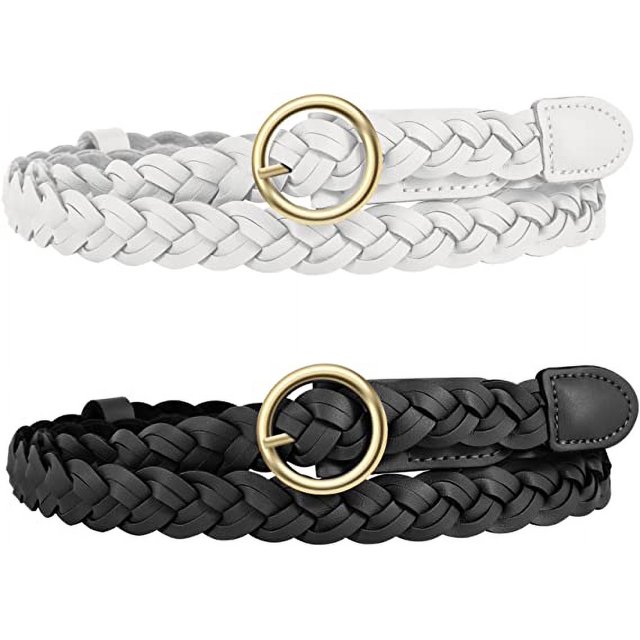 RV 2 Piezas de Tirantes Finos Tejidos Retro para MujRV (Blanco + Negro), Tirantes Tejidos con Botones Japoneses Circulares de Cuero PU Apretados, Usados para Vestidos de Jeans