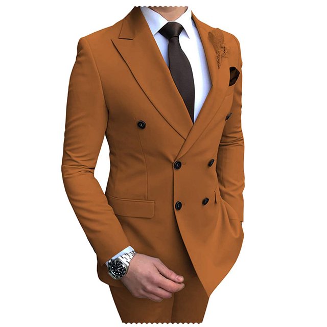 Mens Beige Slim Fit Double Breasted Casual Tuxedo Suit 2 Piece Set Model GS059