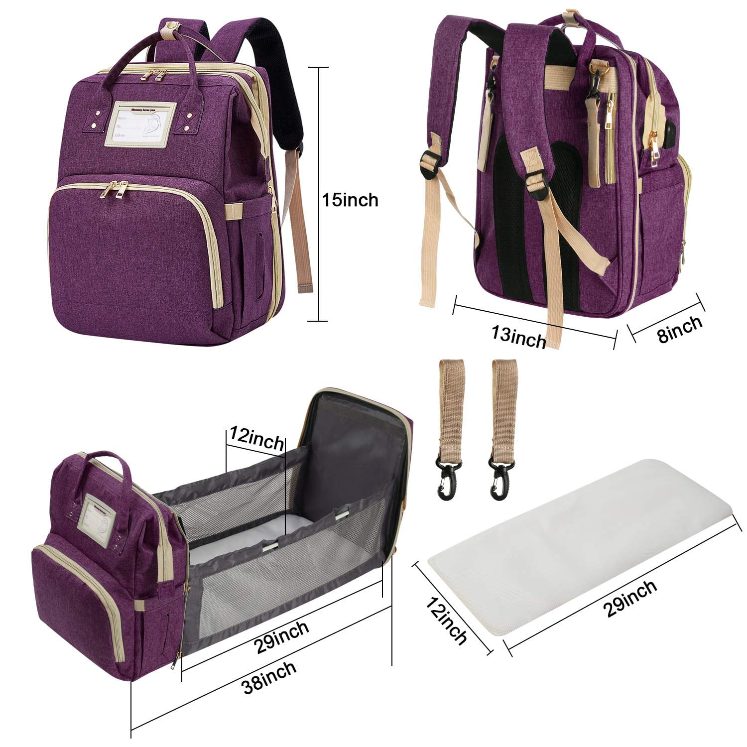 Travel Diaper Bag Backpack for Baby, Portable Waterproof Mommy Crib  Multi-Functional Baby Bed Bag with Changing Station Bed and USB Charging  Port - Walmart.com