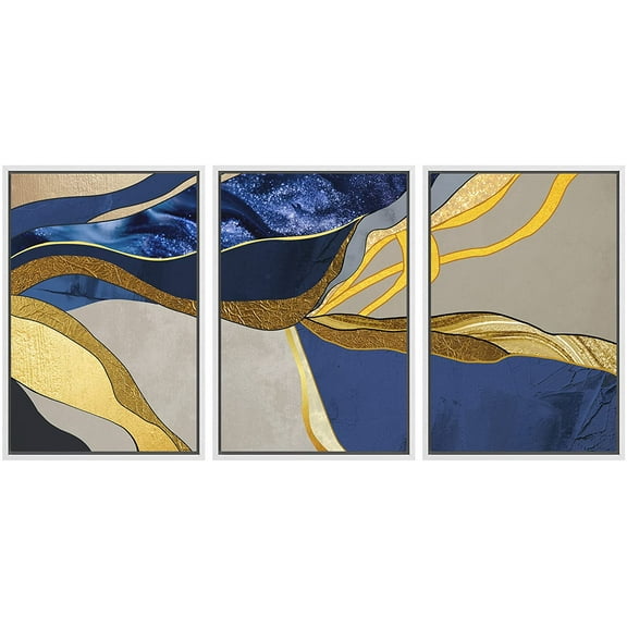 wall26 Framed Canvas Print Wall Art Set Geometric Gold Blue Granite Landscape Abstract Shapes Illustrations Modern Art Decorative Boho Colorful for Living Room, Bedroom, Office - 16"x24"x3