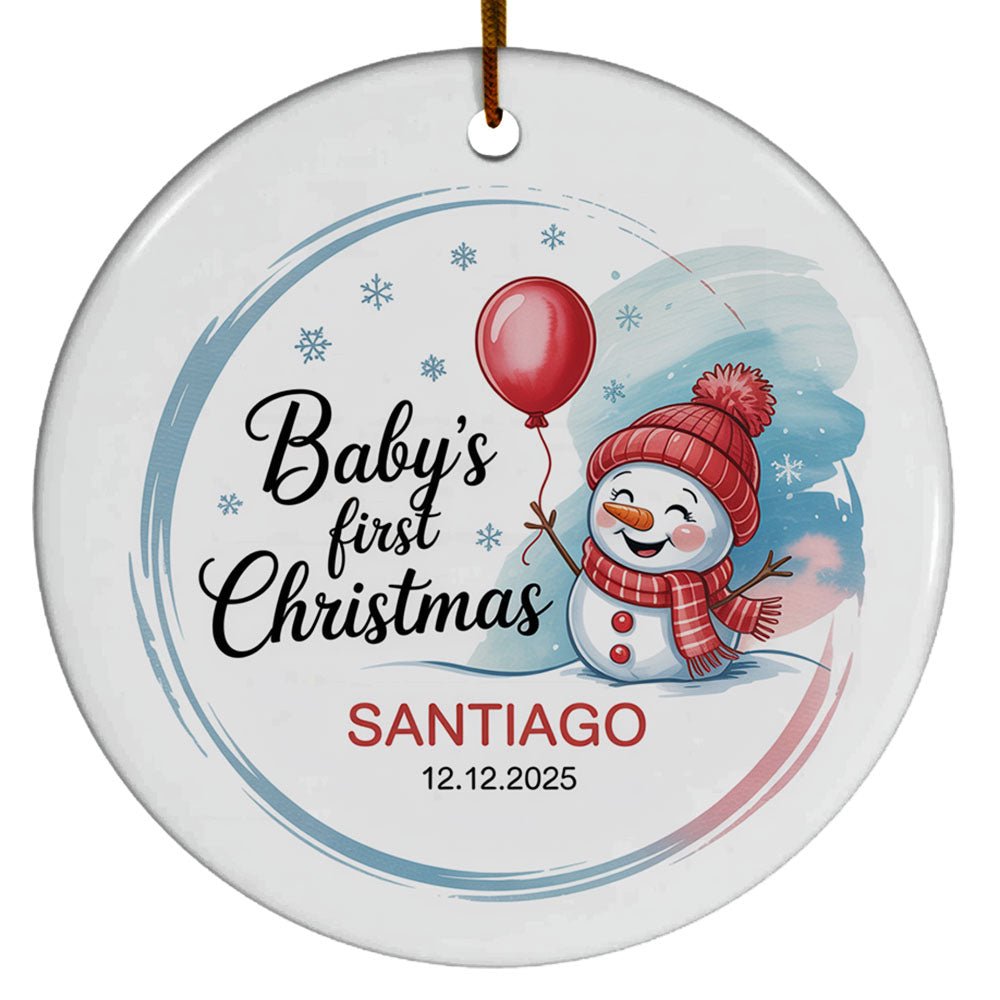 Baby Snowman First Christmas Ceramic Ornament 2025, Cute Snowman Christmas Ornament Gift for Baby's 1st, Customized Baby Name & Birthday Keepsake Christmas Ornament, Xmas Gift
