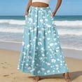 thumbnail image 2 of LWavelet Women Floral Print Tiered Maxi Skirt Elastic Waist With Pockets Boho Summer Long Skirt Cyan XL, 2 of 6