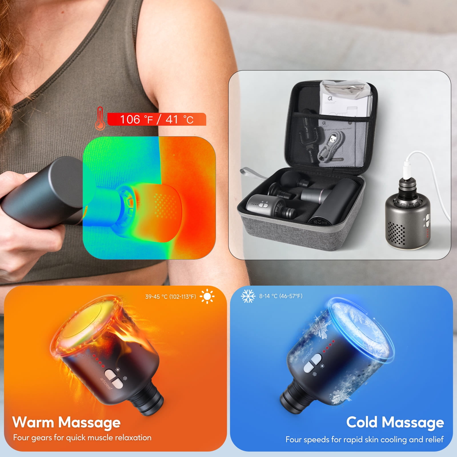 Arboeaf Massage Gun Handheld Deep Tissue - Heating & Cooling Therapy - Single Piece, Gray