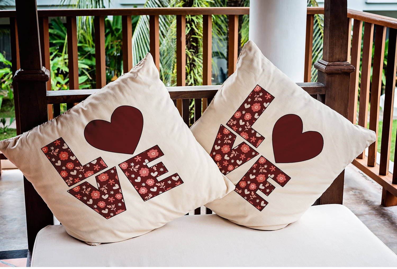 18"x18" Simply Daisy Valentines Love with Flowers Poly Indoor/Outdoor Pillow, Maroon Qty 1