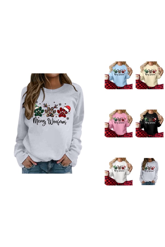 Merry Woofmas Sweatshirts for Women 2025 Long Sleeve Crewneck Cute Christmas Graphic Sweatshirt Pullover Tops