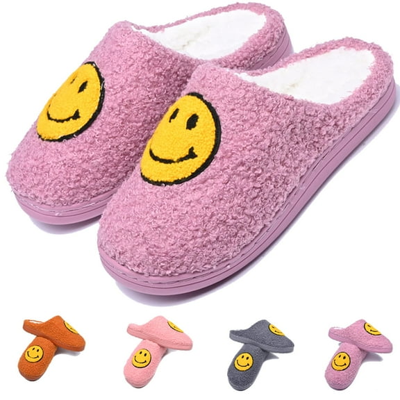 Fuzzy Slippers for kids/Children, Smiley Face Plush Cotton Slippers, Comfort Indoor Outdoor Cozy Trendy Slip-On Slipper
