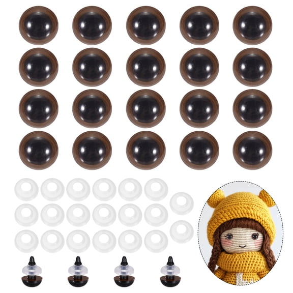 Uxcell 10mm Safety Eyes, 20Pcs Realistic Doll Crocheting Safety Eyes with Washers for Decor Crochet Accessories Dolls Craft Halloween, Brown