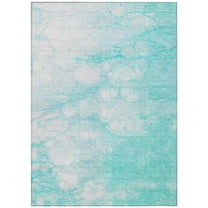 HomeRoots 582197 8 x 10 ft. Abstract Washable Indoor & Outdoor Rectangle Area Rug, Aqua, Ivory & Teal Blue