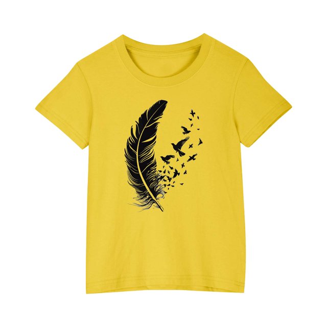 Yanlir Blouses Décontractées pour Enfants T-shirt Imprimé Mignon Été Garçons Filles T-shirt Mode Col Rond Imprimé Manches Courtes Hauts 3-10 Ans (Jaune2,4 Ans)