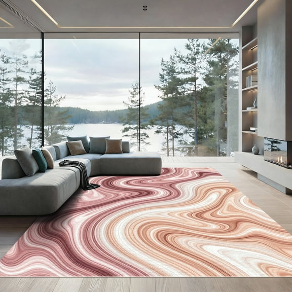 ODIKA 4'x6' Machine Washable Non-Slip Area Rug, Abstract Dusty Rose High Traffic Rug, Pink, 947694