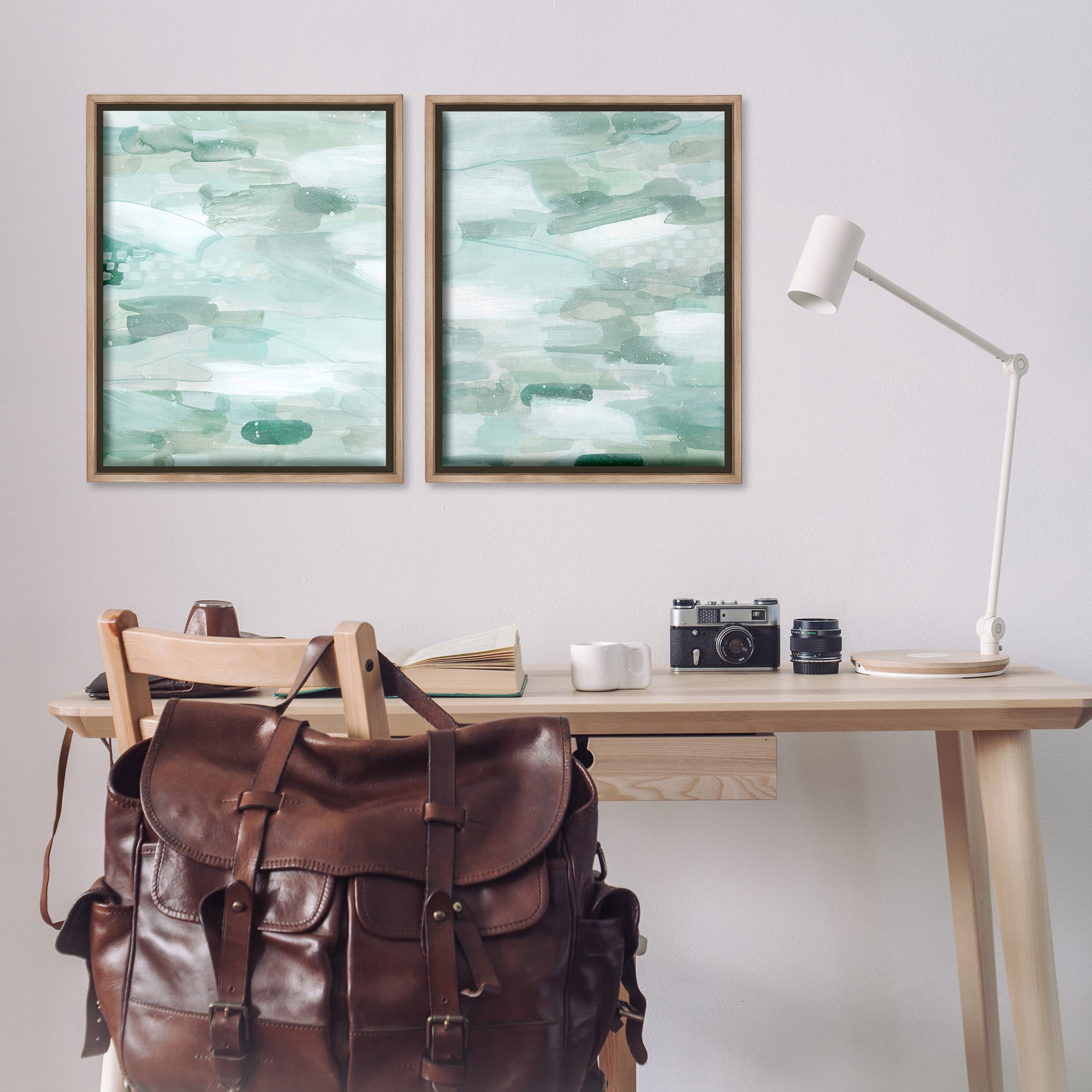 Stupell Industries Beachy Abstract Pattern Abstract Painting Brown Floater Framed Canvas Art Print Wall Art, 25 x 31, Set of 2