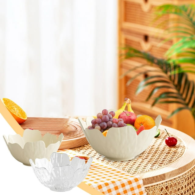 Plato de frutas de plástico multifuncional | Bandeja de frutos secos con diseño de pétalos | Organizador de mesa de centro para el hogar - beige o blanco | Centro de mesa duradero, ligero y