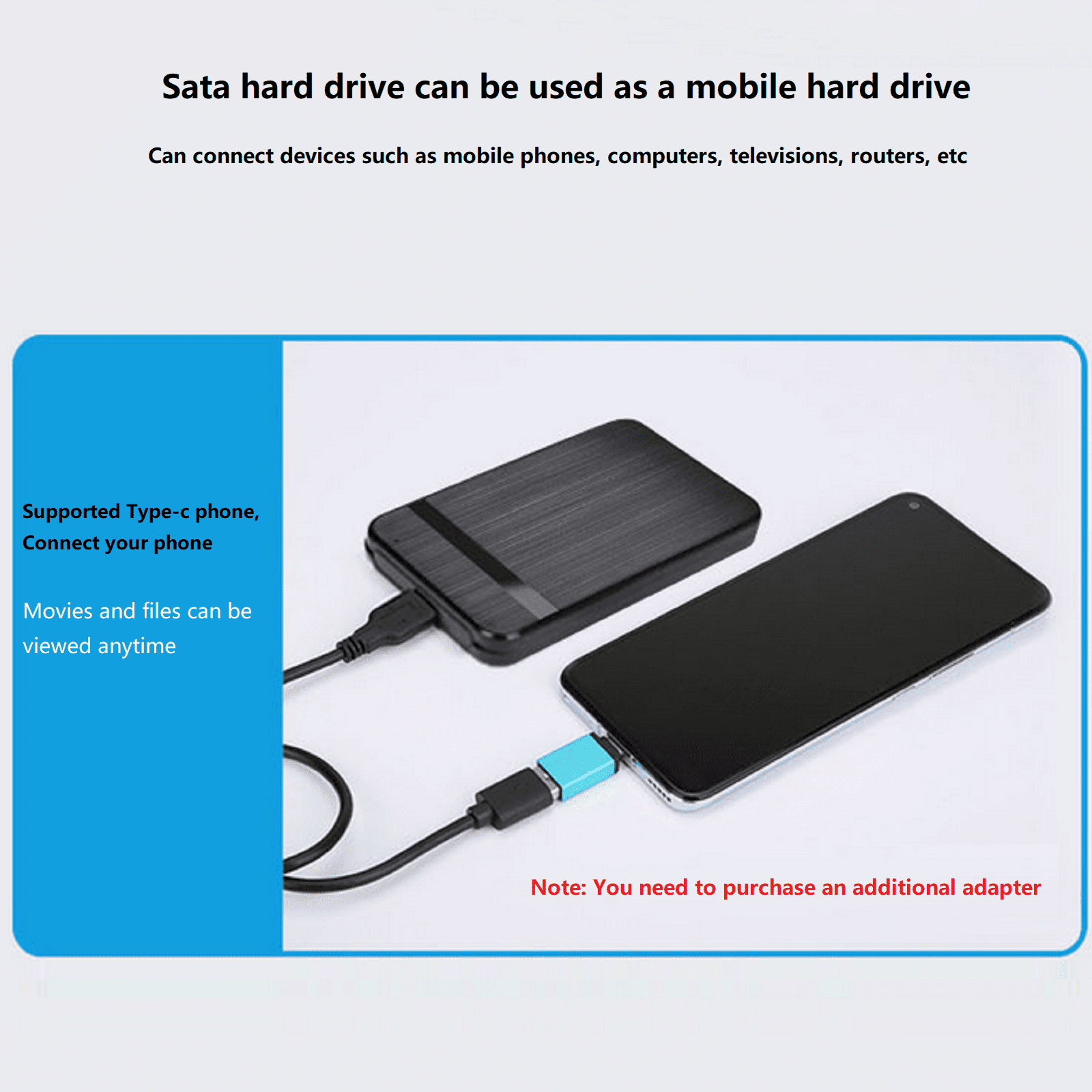 NATEFEMIN USB 3.1 Type C 2.5” SATA SSD HDD Enclosure 5Gbps Mobile External Hard Drive Case 5TB Plug Play Portable