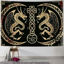 Creowell Nordic Vikings Tapestry, Large Soft Flannel, Vegvsir Symbol Twins Dragons Celtic Rune Scandinavian Aesthetic Mythology Tapestry Wall Hanging for Bedroom Living Room Decor 50x40inch