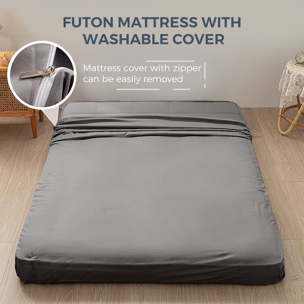 GOODONE 6" Thick Futon Mattress,Padded Japanese Floor Mattress Quilted Bed Mattress Topper,Extra Thick Folding Sleeping Pad,DGrey,Queen Size