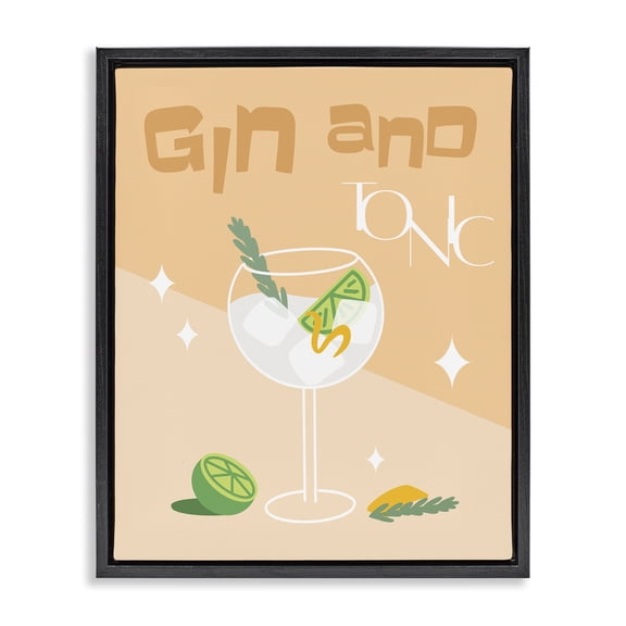 Stupell Industries Gin & Tonic Typography Food & Beverage Painting Black Floater Framed Canvas Art Print Wall Art, 17 x 21
