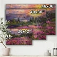 thumbnail image 3 of Designart 'Abstract Purple Cosmos Flowers With Bright Sun Over Mountainscape' Farmhouse Print on Natural Pine Wood, 3 of 3