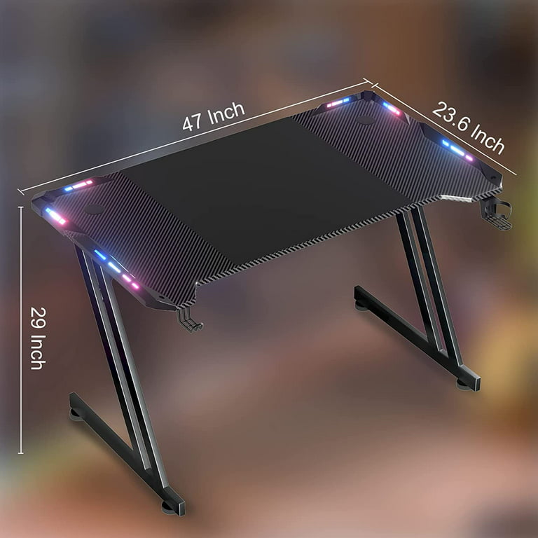 Z-Shaped Computer Gaming Desk w/ RGB LED Lights Home Office Table