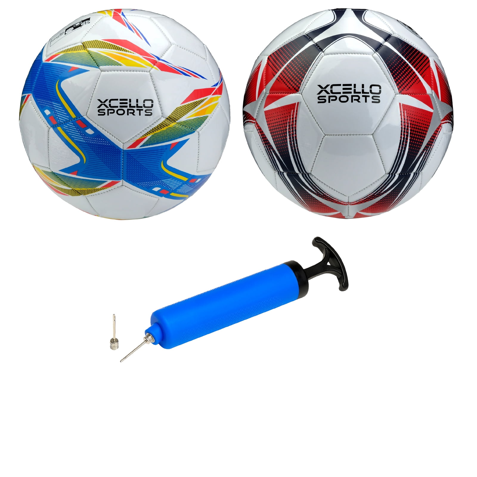 Xcello Sports Soccer Ball Size 4 with Pump, Youth Soccer Sports Ball, Multicolor, Size 4, Pack of 2