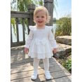 thumbnail image 6 of RUINIXCW Newborn Baby Girl Smocked Romper Dress Princess Birthday Baptism Wedding Party Dress Infant Baby Girls Spring Fall Clothes Square Neck Puff Long Sleeve Ruffled Dress, 6 of 10