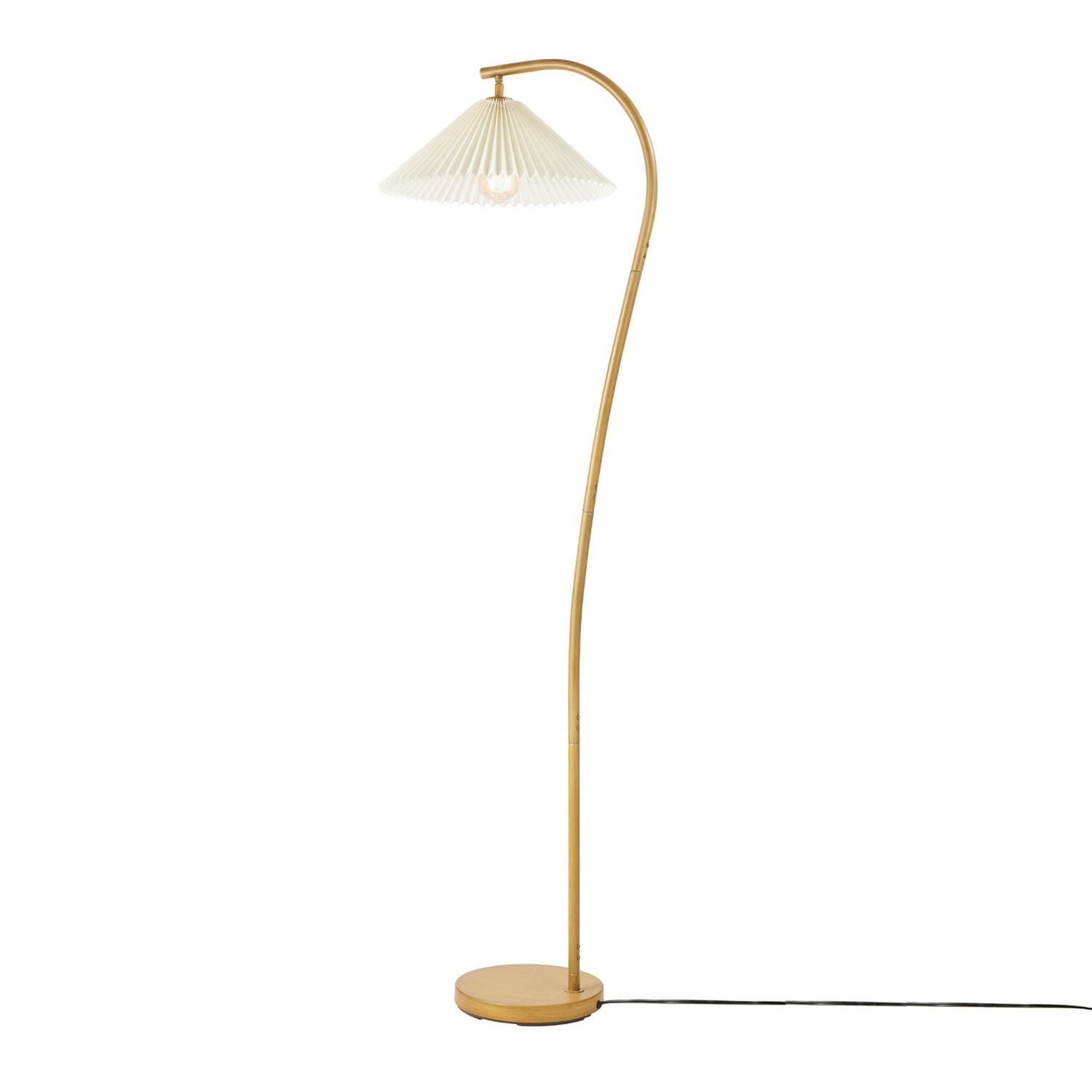 Novogratz x Globe 62" Wood Toned Floor Lamp with White Pleated Fabric Shade