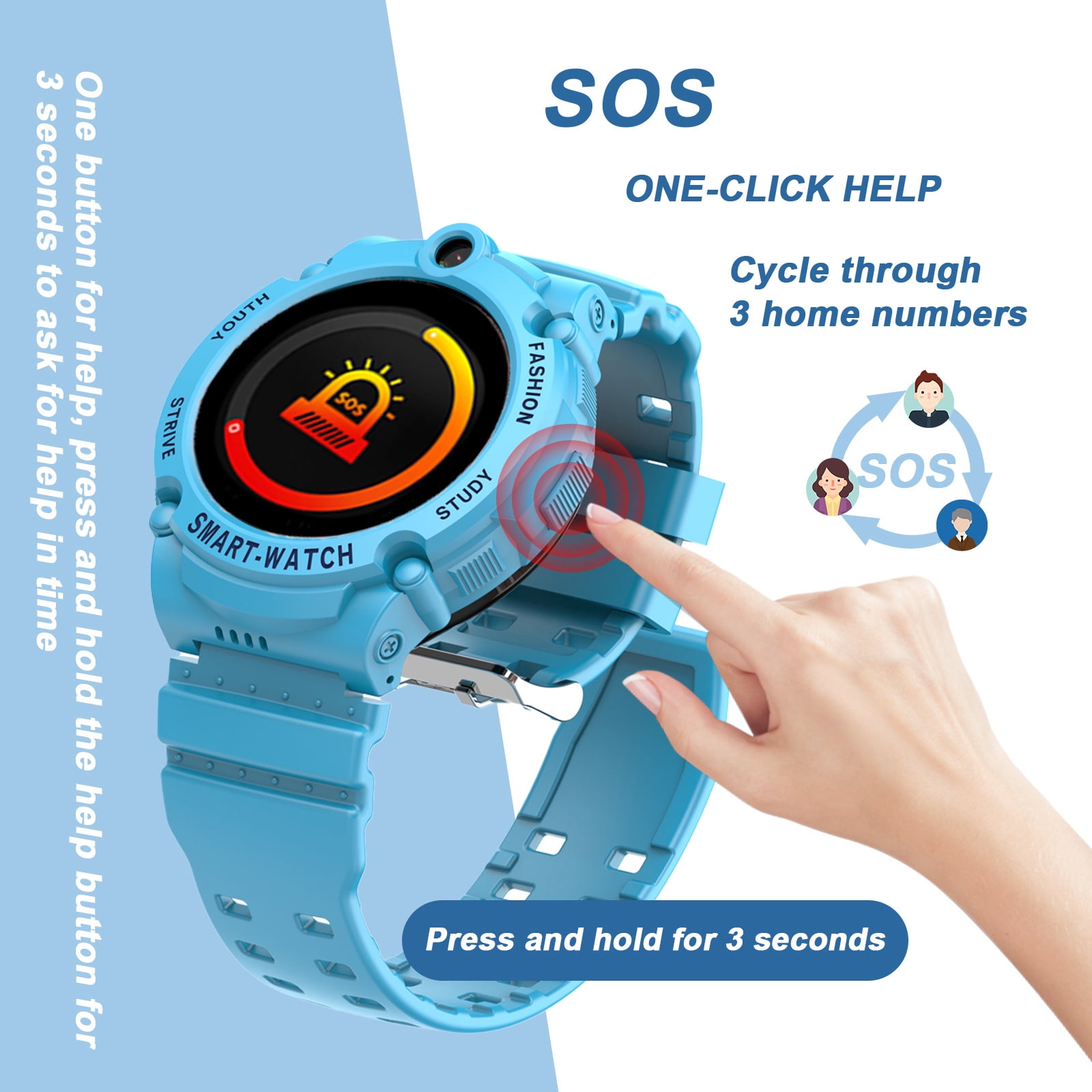 PTHTECHUS S02 Smart Watch for Boys Girls Smartwatch for Kids with 4G SIM GPS Video Call Pedometer MP3 Flashlights Calculator Alarm Clock Children Holiday Gift Blue