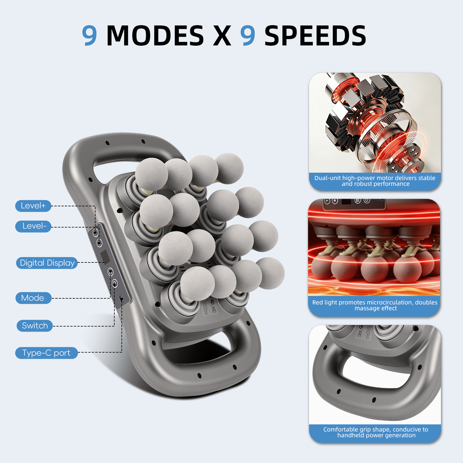 16 Head Massage Gun Deep Tissue Percussion Massager - Electric Handheld Back Massager for Pain Relief 9 Modes 9 Intensities Full Body Muscle Relaxation Tool