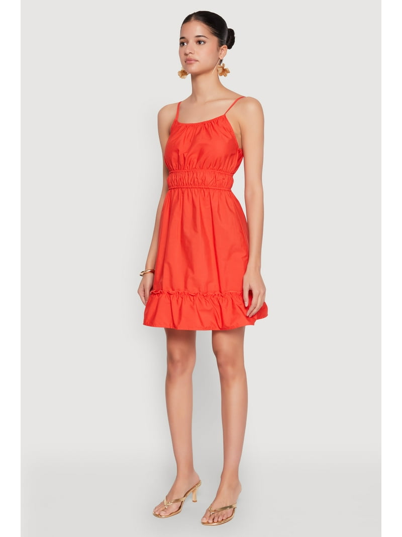 green emerald velvet dress Red Ruched Empire Waist Mini Dress with Straps M / Red / Mini Dress