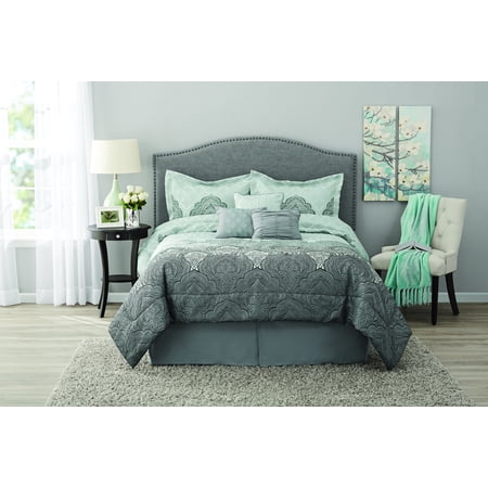 Mainstays 7 Piece Woven Jacquard Mint Green Comforter Set Full