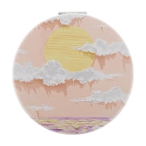 Unique Bargains 1 Pc Women Round Hand-drawn Makeup Mirror for Travel Vacation Orange Metal PU Glass