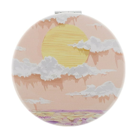 Unique Bargains 1 Pc Women Round Hand-drawn Makeup Mirror for Travel Vacation Orange Metal PU Glass