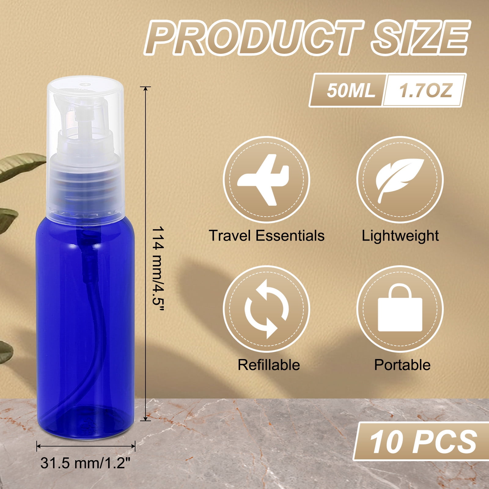 Uxcell 10Pcs Travel Pump Bottle, Empty Pump Bottle Dispenser, 1.7oz Clear Blue
